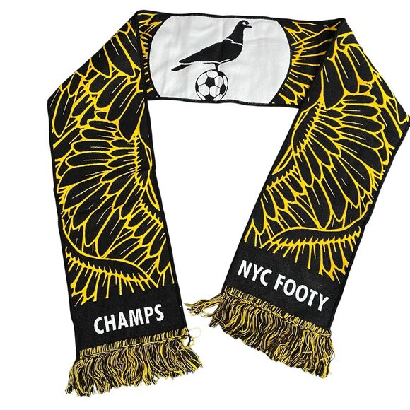 NYC Footy Champs Futball Ruffneck Knit Scarf Dual Sided Black/Yellow Soccer - Picture 1 of 6